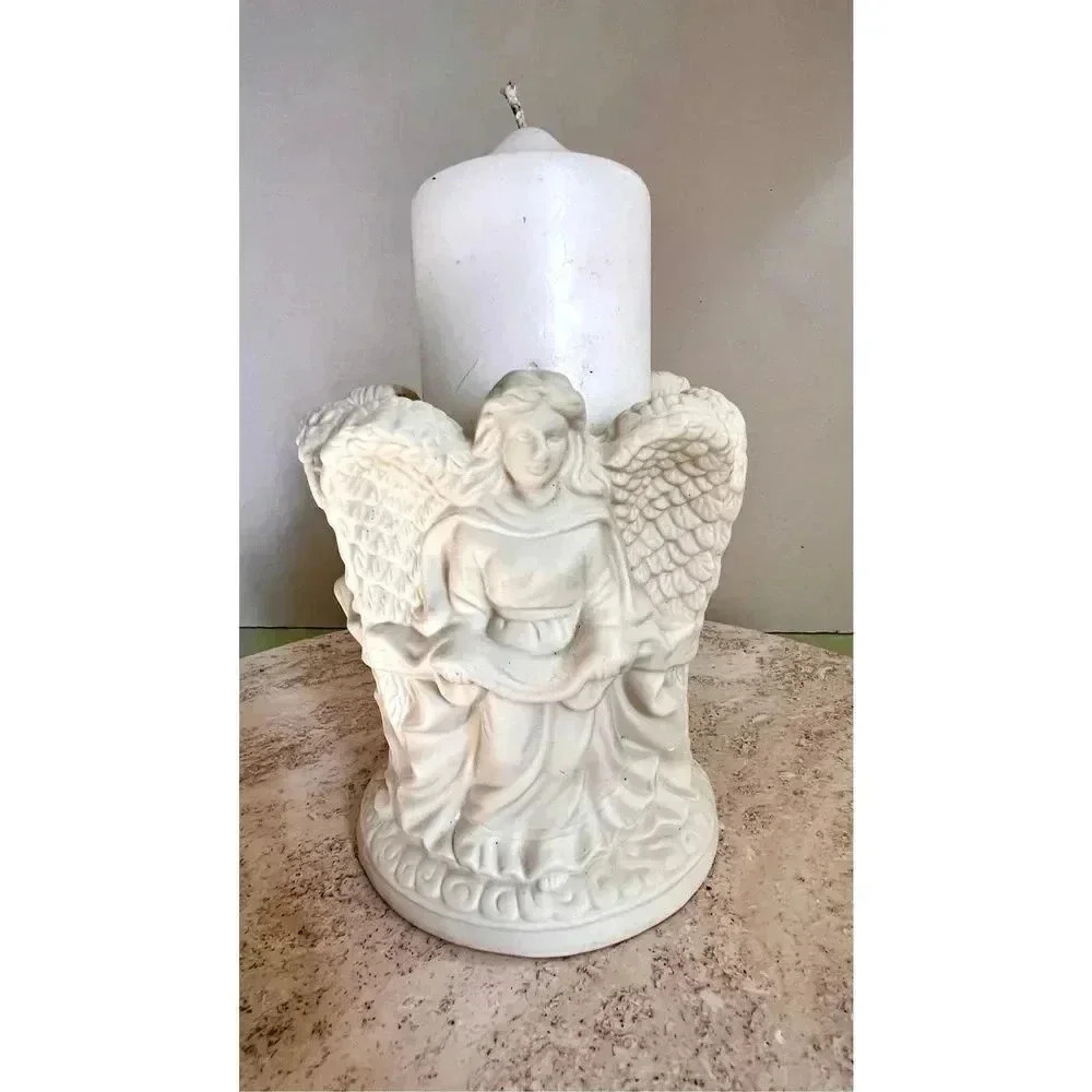 Giftco Inc White Fantastic Vintage Angel Sculpture Decorative Candle Holder